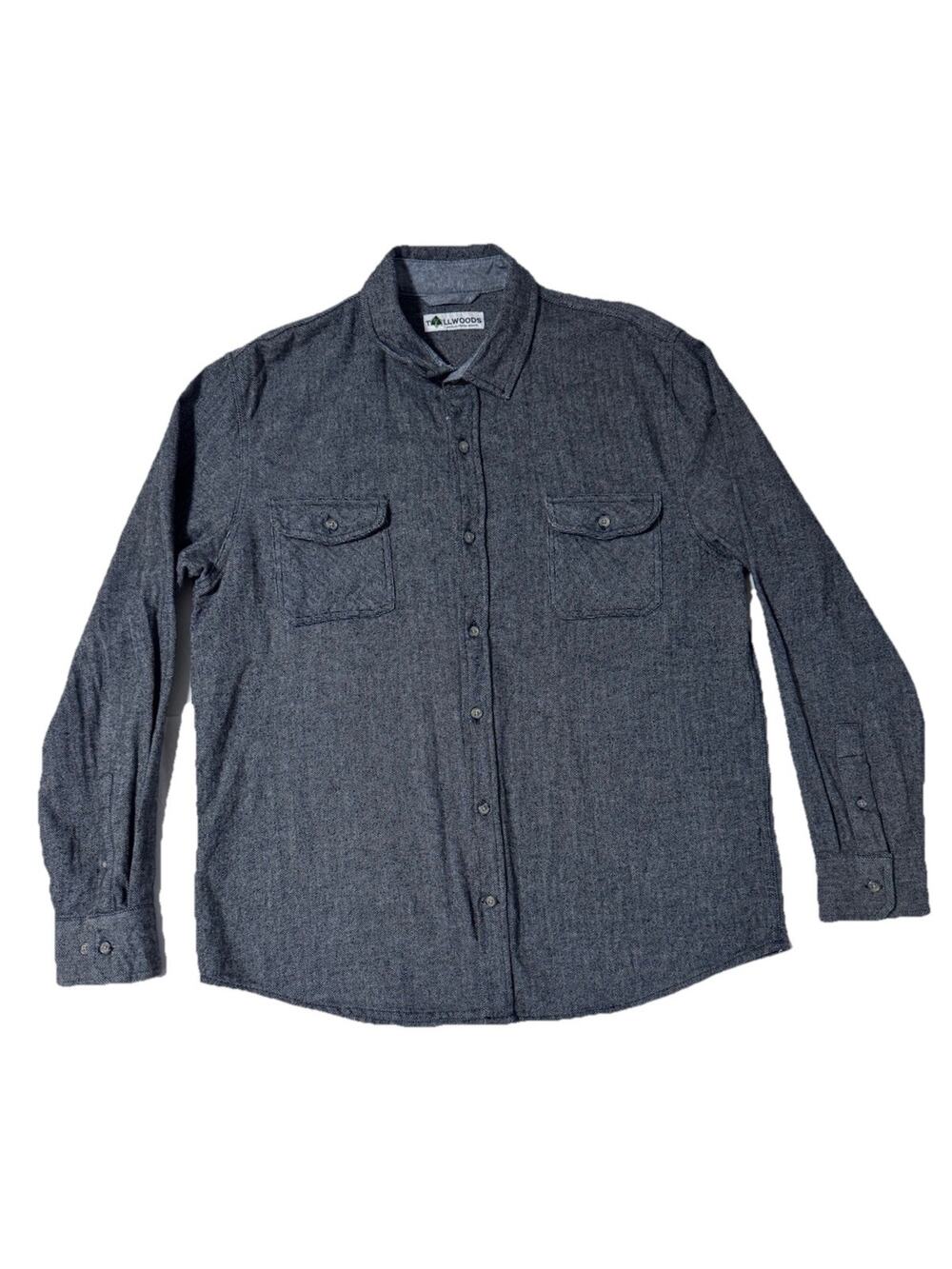 Tallwoods Men’s Button-Down Shirt Gray Heavyweight Long Sleeve Shirt - Size L